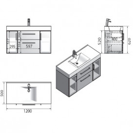 Тумба підвісна Fancy Marble Barbados 3 120х50 см з раковиною Nadja 1200C шпон дуба/білий профіль Barbados3 ш