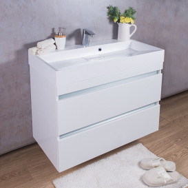 Тумба подвесная Fancy Marble Borneo 90x45,9 см с раковиной Ashley 900 МДФ белый Borneo 900 Б Ash