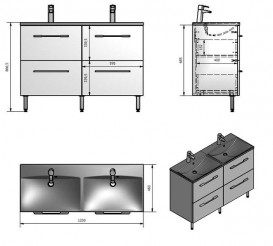 Тумба подвесная Fancy Marble Cuba 119,5х45,4 см с раковиной Amelia 1200D МДФ серый ШН-Am1200DC