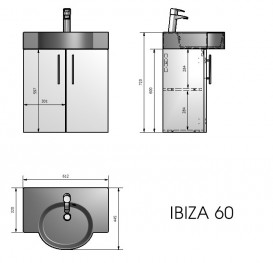 Тумба підвісна Fancy Marble Ibiza 60,7x31,5 см з раковиною Comfort 612C МДФ сірий ШН-612С