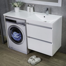 Тумба підвісна Fancy Marble Jamaica 124,5x46,2 см права з раковиною Amelia штучний камінь білий 11012512201