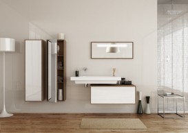 Тумба подвесная Hatria Sliding wood system 100 с отверстием в центре дерево орех/белый глянец YXT492