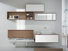 Тумба підвісна Hatria Sliding wood system 120 з отвором в центрі (cut 2) дерево горіх / білий глянець YXTX92