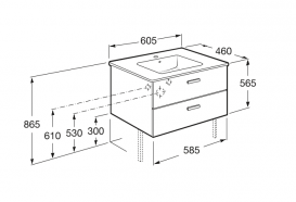 Тумба подвесная МДФ 60х46 береза с раковиной для ванной Roca Victoria керамика белый A855854422
