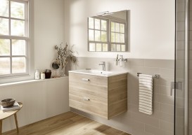 Тумба підвісна МДФ 70х46 береза ​​з раковиною для ванної Roca Victoria кераміка білий A855853422