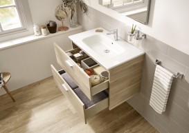 Тумба подвесная МДФ 80х46 береза с раковиной для ванной Roca Victoria керамика белый A855852422