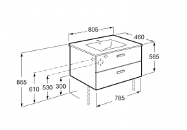 Тумба подвесная МДФ 80х46 береза с раковиной для ванной Roca Victoria керамика белый A855852422