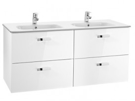 Тумба підвісна МДФ 120х45 білий глянець з подвійною раковиною для ванної Roca Victoria кераміка білий A855850806