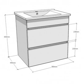 Тумба підвісна МДФ / ДСП 58х44 см з раковиною для ванної Volle Fiesta білий 15-600-01