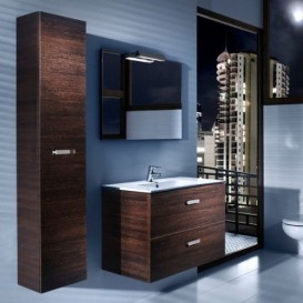 Тумба подвесная МДФ 100х46 кедр с раковиной для ванной Roca Victoria керамика белый A855851423