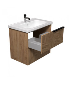 Тумба подвесная Мойдодыр Cubic 70-A с раковиной Creavit Ideal ДСП дуб поджаренный 00-0008640