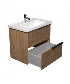 Тумба подвесная Мойдодыр Cubic 70-A с раковиной Creavit Ideal ДСП дуб поджаренный 00-0008640