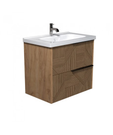 Тумба подвесная Мойдодыр Cubic 70-A с раковиной Creavit Ideal ДСП дуб поджаренный 00-0008640