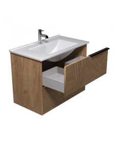 Тумба подвесная Мойдодыр Cubic 80-A с раковиной Creavit Su-80 ДСП дуб поджаренный 00-0008641