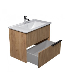 Тумба подвесная Мойдодыр Grace 80-A с раковиной Creavit Su-80 ДСП дуб поджаренный 00-0008599