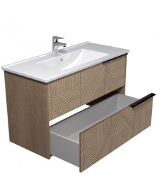 Тумба подвесная Мойдодыр Illusion 100-A с раковиной Creavit Su-100 ДСП дуб натуральный 00-0008595