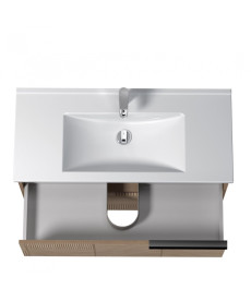 Тумба подвесная Мойдодыр Illusion 100-A с раковиной Creavit Su-100 ДСП дуб натуральный 00-0008595