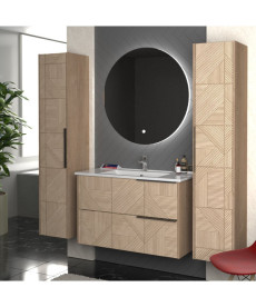 Тумба подвесная Мойдодыр Illusion 100-A с раковиной Creavit Su-100 ДСП дуб натуральный 00-0008595