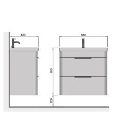 Тумба підвісна Мийдодир Iris 65-A з раковиною Fenova ДСП/МДФ білий глянець 00-0009280