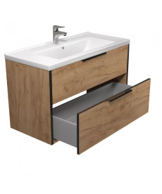 Тумба подвесная Мойдодыр Line Craft 100 с раковиной Cosmo ДСП дуб крафт 00-0008386