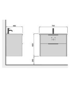Тумба підвісна Мийдодір Line Craft 70 з раковиною Rodeo ДСП дуб крафт 00-0008076