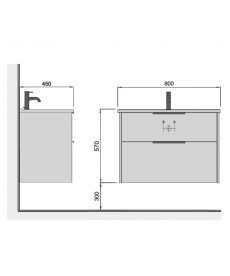 Тумба підвісна Мийдодір Line Craft 80 з раковиною Rodeo ДСП дуб крафт 00-0008077