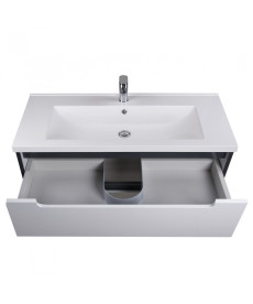 Тумба подвесная Мойдодыр Paula 100-A с раковиной Cosmopolitan ДСП/МДФ белый глянец/графит глянцевый 00-0006534