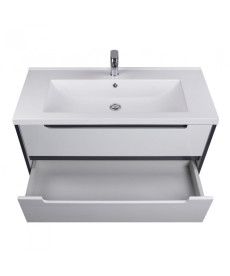 Тумба подвесная Мойдодыр Paula 100-A с раковиной Cosmopolitan ДСП/МДФ белый глянец/графит глянцевый 00-0006534