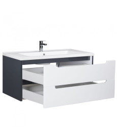 Тумба подвесная Мойдодыр Paula 100-A с раковиной Cosmopolitan ДСП/МДФ белый глянец/графит глянцевый 00-0006534