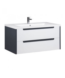 Тумба подвесная Мойдодыр Paula 100-A с раковиной Cosmopolitan ДСП/МДФ белый глянец/графит глянцевый 00-0006534