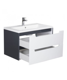 Тумба подвесная Мойдодыр Paula 60-A с раковиной Cosmopolitan ДСП/МДФ белый глянец/графит глянцевый 00-0006524