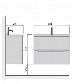 Тумба подвесная Мойдодыр Paula 60-A с раковиной Cosmopolitan ДСП/МДФ белый глянец/графит глянцевый 00-0006524