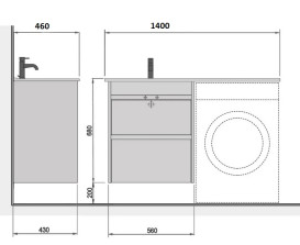 Тумба подвесная Мойдодыр Polo Loft 80-U с раковиной Adam 140 L МДФ/ДСП белый глянцевый/бетон светлый 00-0009329