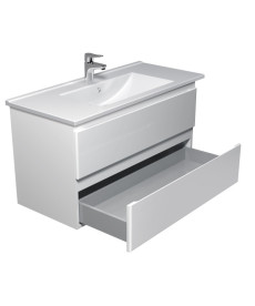 Тумба подвесная Мойдодыр Unik 100-A с раковиной Creavit Su-100 ДСП/МДФ белый глянец 00-0009167