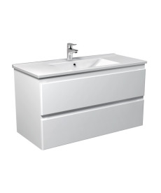 Тумба подвесная Мойдодыр Unik 100-A с раковиной Creavit Su-100 ДСП/МДФ белый глянец 00-0009167