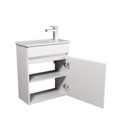 Тумба подвесная Мойдодыр Vela 50-А с раковиной Piccolo ДСП/МДФ белый глянец 00-0009271