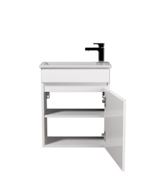 Тумба подвесная Мойдодыр Vela 50-А с раковиной Piccolo ДСП/МДФ белый глянец 00-0009271