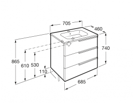 Тумба підвісна Roca Victoria-N Family 705x460x740 мм білий глянсовий з раковиною кераміка білий A855838806