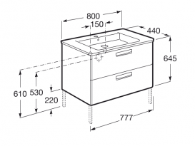 Тумба підвісна з двома ящиками МДФ 80х44 тик з раковиною для ванної Roca Gap кераміка білий з сифоном A855998150