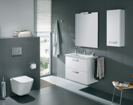 Тумба подвесная с двумя ящиками МДФ 80х44 белый глянец с раковиной для ванной Roca Gap керамика белый с сифоном ZRU9302732 