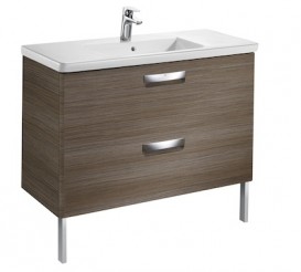 Тумба подвесная с двумя ящиками МДФ 100х44 тик с раковиной для ванной Roca Gap керамика белый с сифоном A855999150