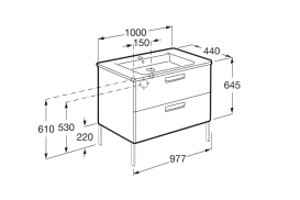 Тумба подвесная с двумя ящиками МДФ 100х44 серый антрацит с раковиной для ванной Roca Gap керамика белый с сифоном A855999153