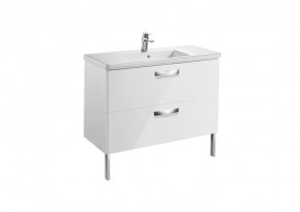 Тумба подвесная с двумя ящиками МДФ 100х44 белый глянец с раковиной для ванной Roca Gap керамика белый с сифоном A855999806