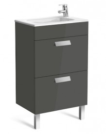 Тумба подвесная с двумя ящиками МДФ 50.5х36 серый антрацит с раковиной для ванной Roca Debba керамика белый с сифоном A855904153