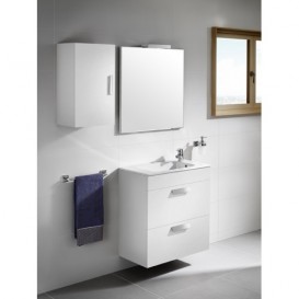 Тумба підвісна з двома ящиками МДФ 50.5х36 білий глянець з раковиною для ванної Roca Debba кераміка білий з сифоном A855904806