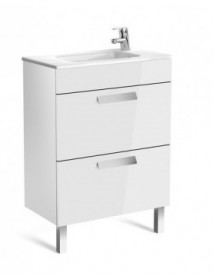 Тумба підвісна з двома ящиками МДФ 50.5х36 білий глянець з раковиною для ванної Roca Debba кераміка білий з сифоном A855904806