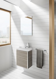 Тумба підвісна з раковиною для ванної Roca Mini 45 см з дзеркальним шафою текстурний сірий A855866156