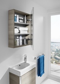 Тумба підвісна з раковиною для ванної Roca Mini 45 см з дзеркальним шафою текстурний сірий A855866156