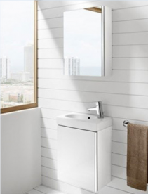 Тумба підвісна з раковиною для ванної Roca Mini 45 см з дзеркальним шафою білий глянсовий A855866806