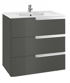 Тумба підвісна з трьома ящиками МДФ 100х46 сірий антрацит з раковиною для ванної Roca Victoria-N кераміка білий A855836153